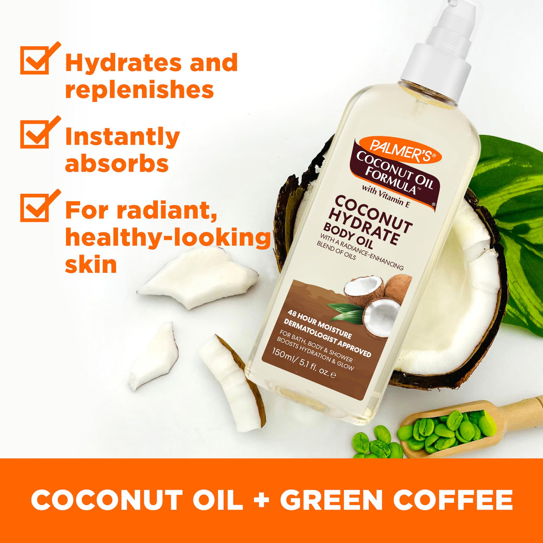 Palmer&#39;s Coconut Oil Formula Body Oil, Body Moisturizer with Green Coffee Extract, Bath Oil for Dry Skin, 5.1 Ounces (Spray Cap)