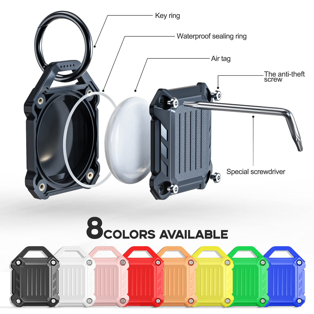 -Waterproof Airtag Holder Keychain Case,Compatible Apple Air Tag Tracker with Key Ring,[Ultra-Durable][Full-Cover][Screw-Closed] for Keys/Dog Collar/Luggage (Black 1Pack)