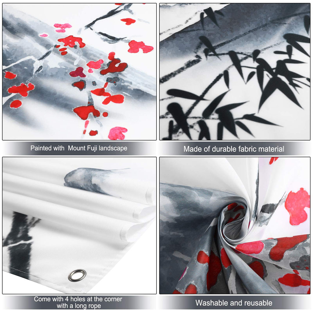 Japanese Wall Hanging Photo Banner Asian Mount Fuji Red Sun Backdrop Japanese Landscape Nature Background for Japanese Party Wall Home Decorations, 72.8 x 43.3 Inch