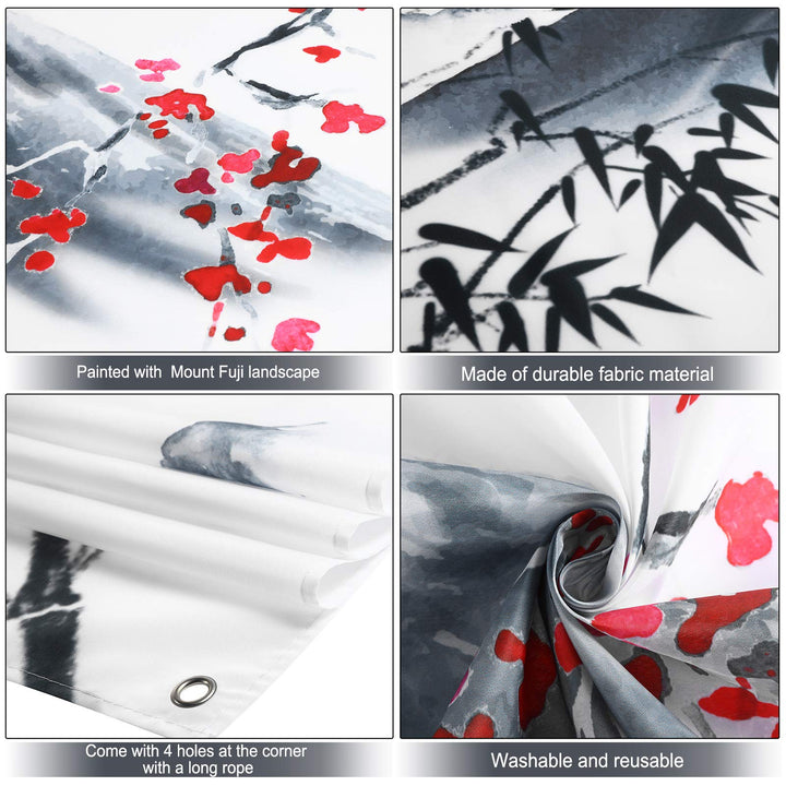 Japanese Wall Hanging Photo Banner Asian Mount Fuji Red Sun Backdrop Japanese Landscape Nature Background for Japanese Party Wall Home Decorations, 72.8 x 43.3 Inch
