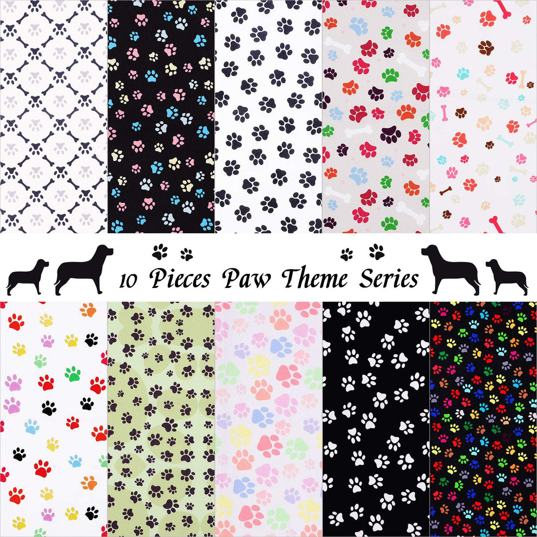 10 Pieces Paws Fabric Cute Paw Prints Squares Paw Print Fabric Fat Quarters Sewing Fabric Animal Footprint Puppy Cat Bone Printed Fabric for DIY Crafts Supplies (10 x 10 Inch)