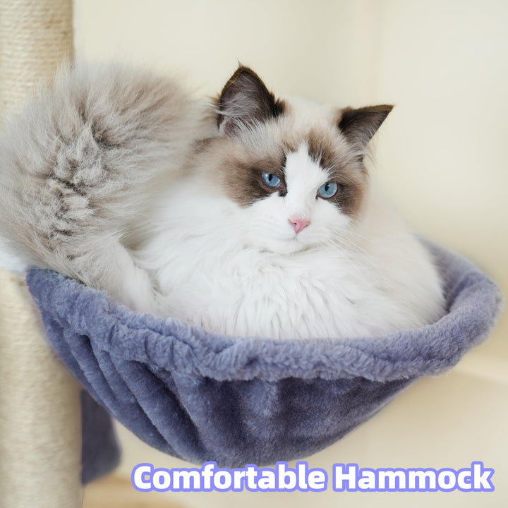 35.4&#39;&#39; Multifunction Cat Tree with Cozy Hammock &amp; Hanging Ball, Cat Tower with Activity Cat Condo &amp; Jute-Covered Scratching Posts, Grey