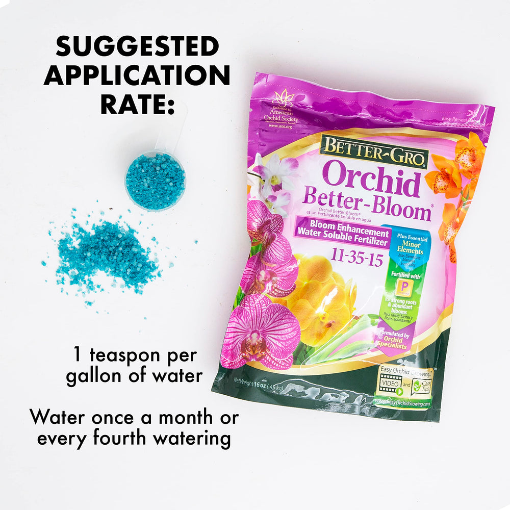 Orchid Better-Bloom 11-35-15 - Urea-Free Bloom Fertilizer for Orchids, High-Content Phosphorus for Vibrant Blooms, Water Soluble, Ideal for Indoor House Plants - 16 oz Resealable Bag