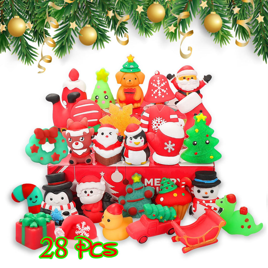 Squishies, 28 Pack Mochi Squishy Toys - Christmas Kawaii Cat Squishys Slow Rising Animals - Party Favors, Goodie Bag, Birthday Gifts, Mini Squishies Stress Reliever Toy Pack