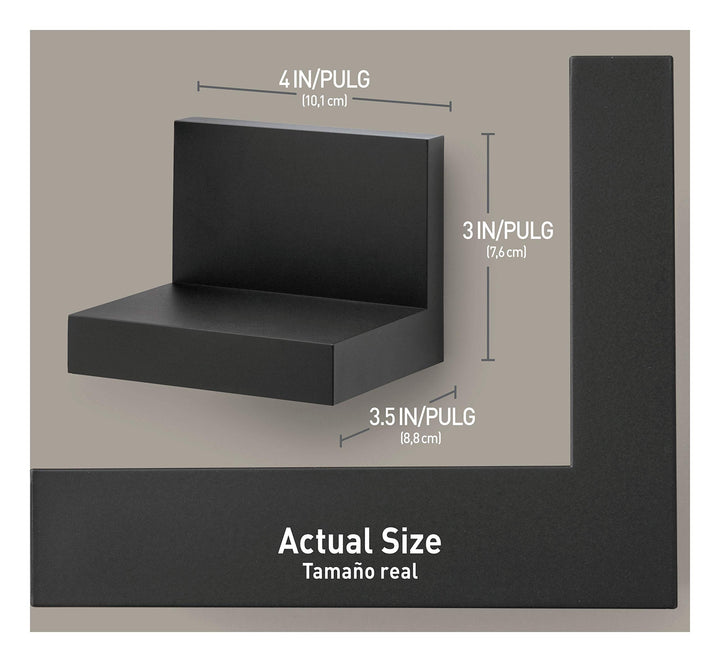 Display Ledges, Holds up to 2 lb, Slate, 2 Ledges with 8 Medium Strips, Damage Free Hanging Floating Shelf with Adhesive Strips, Personalize Living Room, Bedroom, Kids Room or Office
