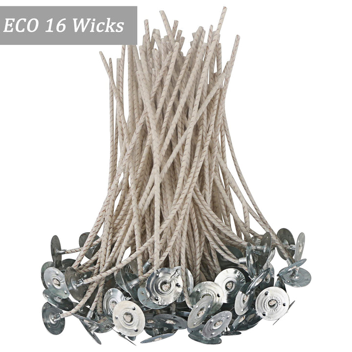 100pcs ECO 16 Wicks for Soy Candles, 6.0inch Cotton &amp; Paper Candle Wicks, Pre-Waxed and Tabbed ECO Wicks for Soy Candles Making.