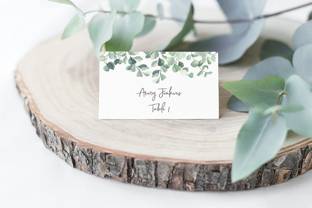Eucalyptus Tent Cards - Food Labels for Buffet and Decorations - Perfect for Birthdays, Baby Showers, Parties - Pack of 50
