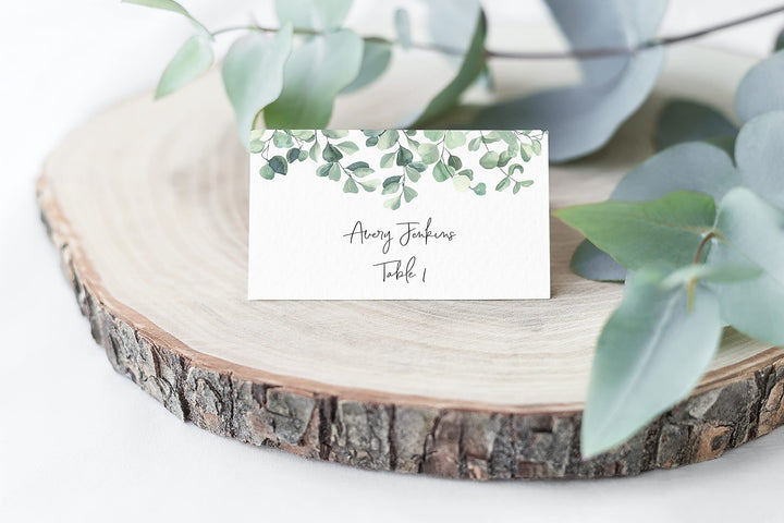 Eucalyptus Tent Cards - Food Labels for Buffet and Decorations - Perfect for Birthdays, Baby Showers, Parties - Pack of 50