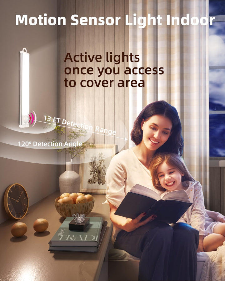 Under Cabinet Lights Motion Sensor: 66-Led Closet Light Wireless Magnetic Counter for Kitchen 1000mAh USB Rechargeable Led Wardrobe Stairs Hallway Indoor 9.0 inch 2Pcs