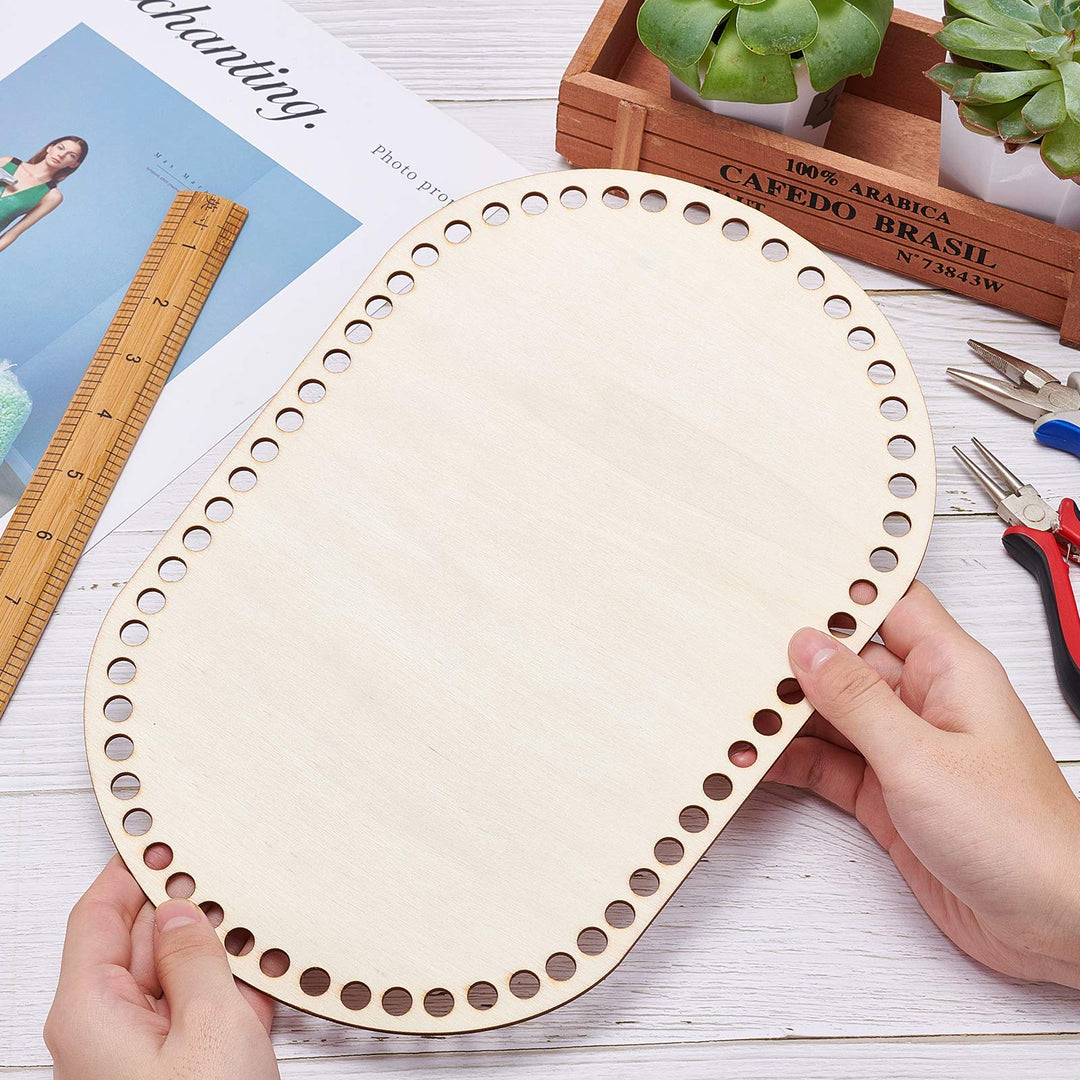Wooden Basket Bottom, 11.8 x 7.6 Inch Oval Wooden Base Shaper Blank Crochet Base for Thick Yarn DIY Knitting Basket Weaving Supplies Home Decor Purse Making, 8mm Hole
