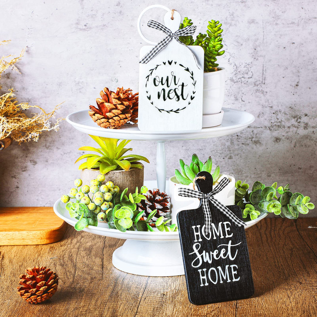 2 Pieces Farmhouse Tiered Tray Decor Home Wood Sign Our Nest Cutting Board Sign Farmhouse Wood Hanging Wall Art Sign Rustic Wood Sign for Home Dining Living Room Bar Cafe Decoration