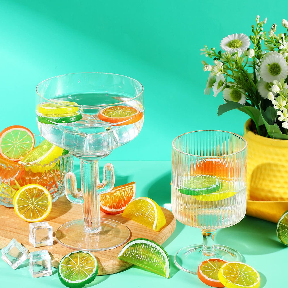 24 Pcs Fake Lemons Slices Blocks and 12 Pcs Acrylic Ice Cube Set Decorative Artificial Fake Ice Cubes Reusable Fake Lemon and Lime Slices Faux Ice Cubes and Lemon Slices for Home Kitchen Office Table