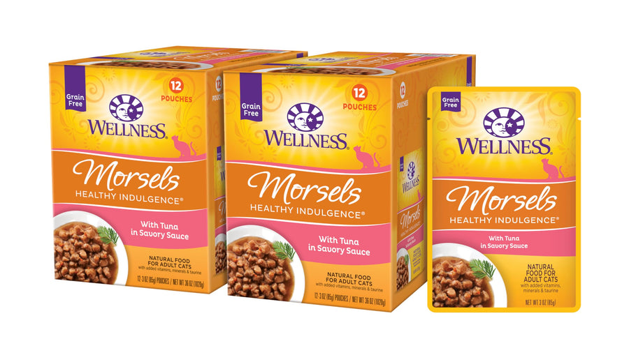Healthly Indulgence Morsels Adult Wet Cat Food, Natural, Protein-Rich, Grain Free, 3 Ounce Pouch, 24 Pack, (Tuna)