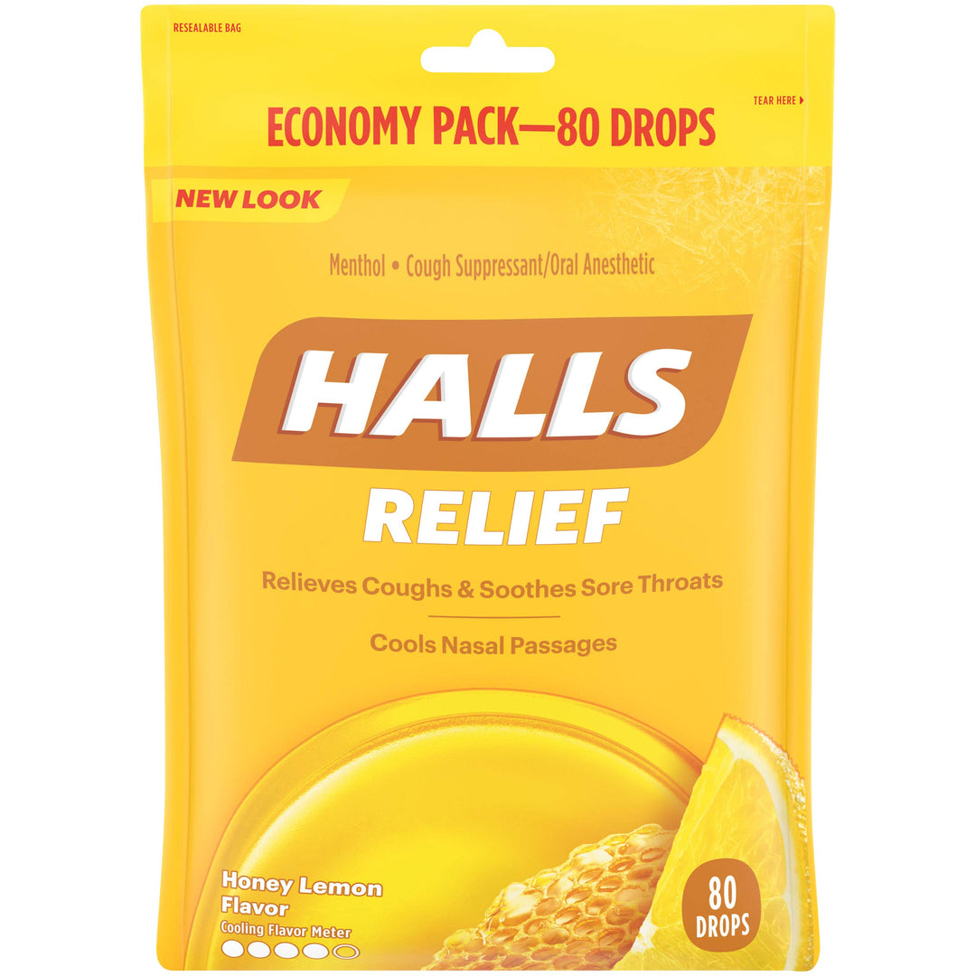 HALLS Relief Honey Lemon Cough Drops, Economy Pack, 80 