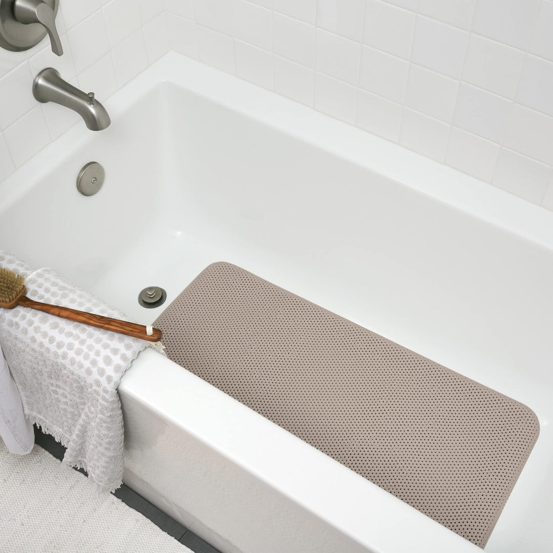 Brand Softex Bath Mat for Tubs, Machine Washable, 17 x 36 Inches, Taupe, Skid Resistant (442097)