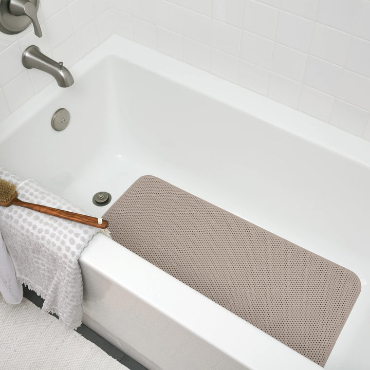 Brand Softex Bath Mat for Tubs, Machine Washable, 17 x 36 Inches, Taupe, Skid Resistant (442097)