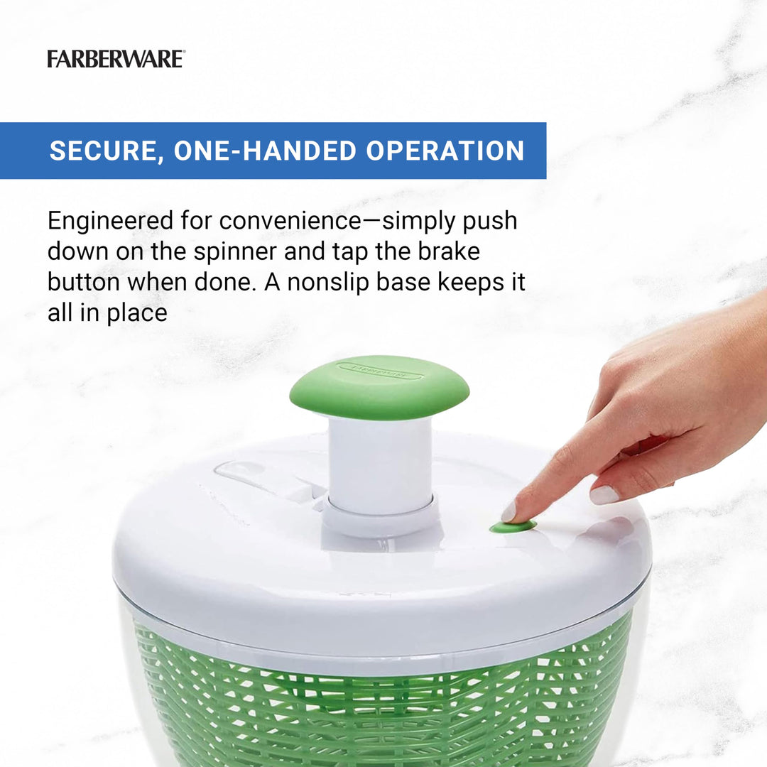 Easy to use pro Pump Spinner with Bowl, Colander and Built in draining System for Fresh, Crisp, Clean Salad and Produce, 6.6 quart, Green