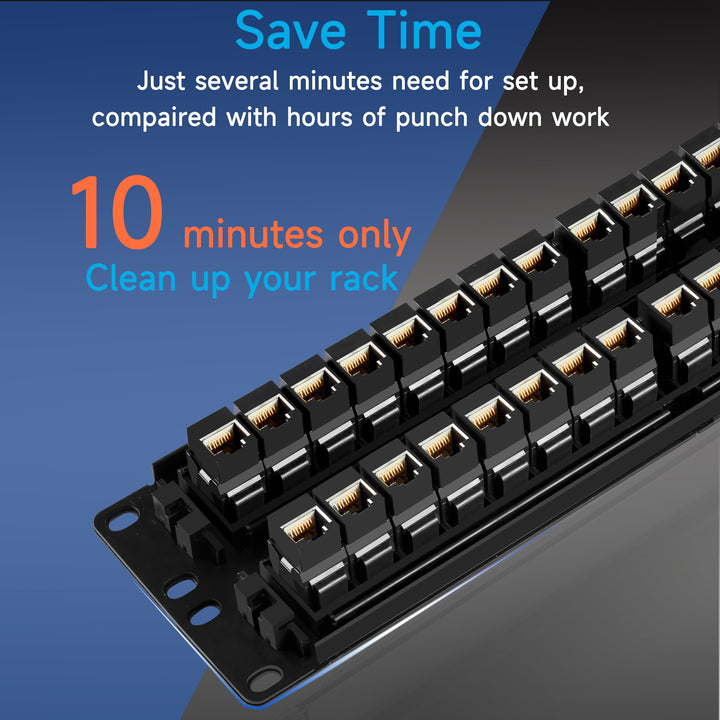 48 Port RJ45 Patch Panel Cat6 Feed Through, Coupler Network Patch Panel 19 Inch, Inline Keystone Ethernet Patch Panel with Back Bar