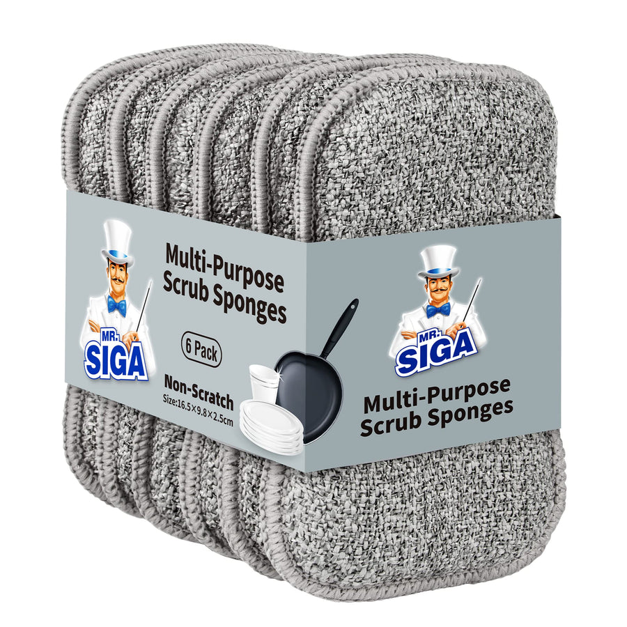 MR.SIGA Dual-Sided Scrub Sponges, Long lasting, Reusabl