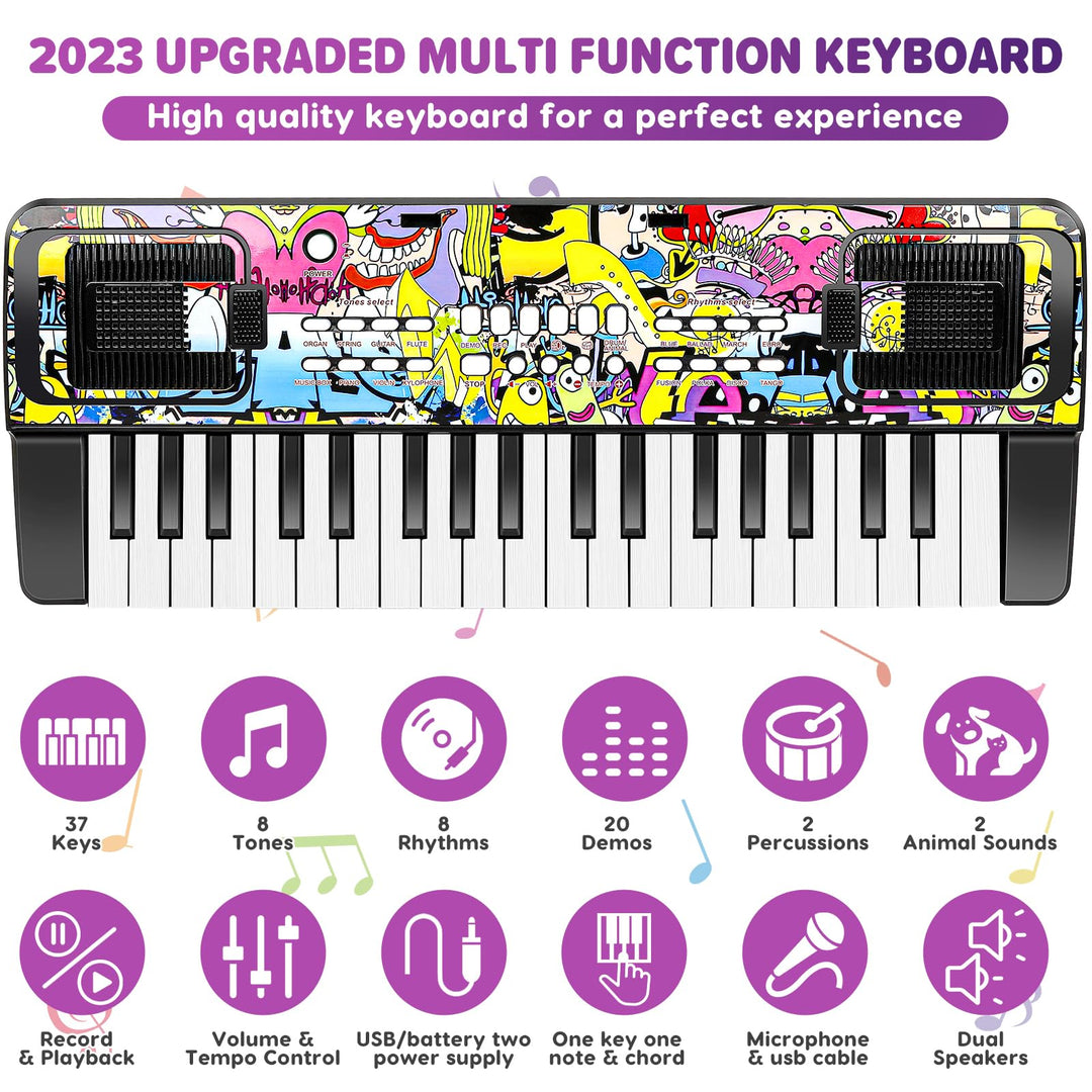 M SANMERSEN Piano Keyboard for Kids, Piano for Kids Music Keyboards 37 Keys Electronic Pianos with Music Book Bracket Musical Toys for Toddlers Kids Beginners 3-8 Years Old Girls Boys