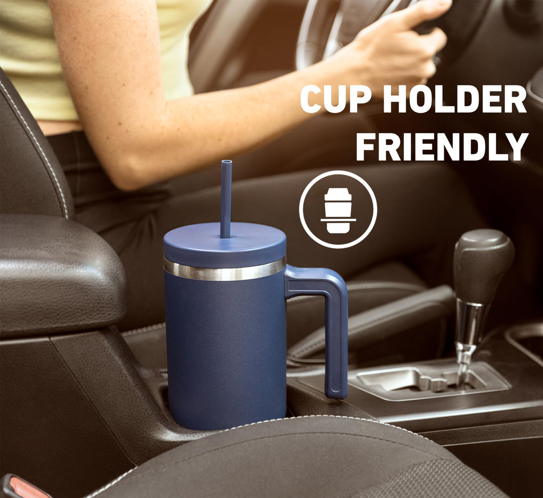 Voyager 40 Oz Stainless Steel Tumbler with Handle, Insulated Water Bottle With Straw &amp; Lid, Cupholder Friendly Reusable Travel Mug (Modern Cream)