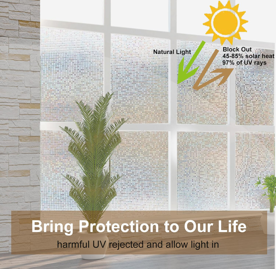 Privacy Window Films, Transparent Glass Tint Static Cling Treatment Reflects Rainbow Effect with Sunlight - Home Protection and Decorative, Heat Control, UV Prevention (Crystal Mosaic, 11.81 x 78.7)