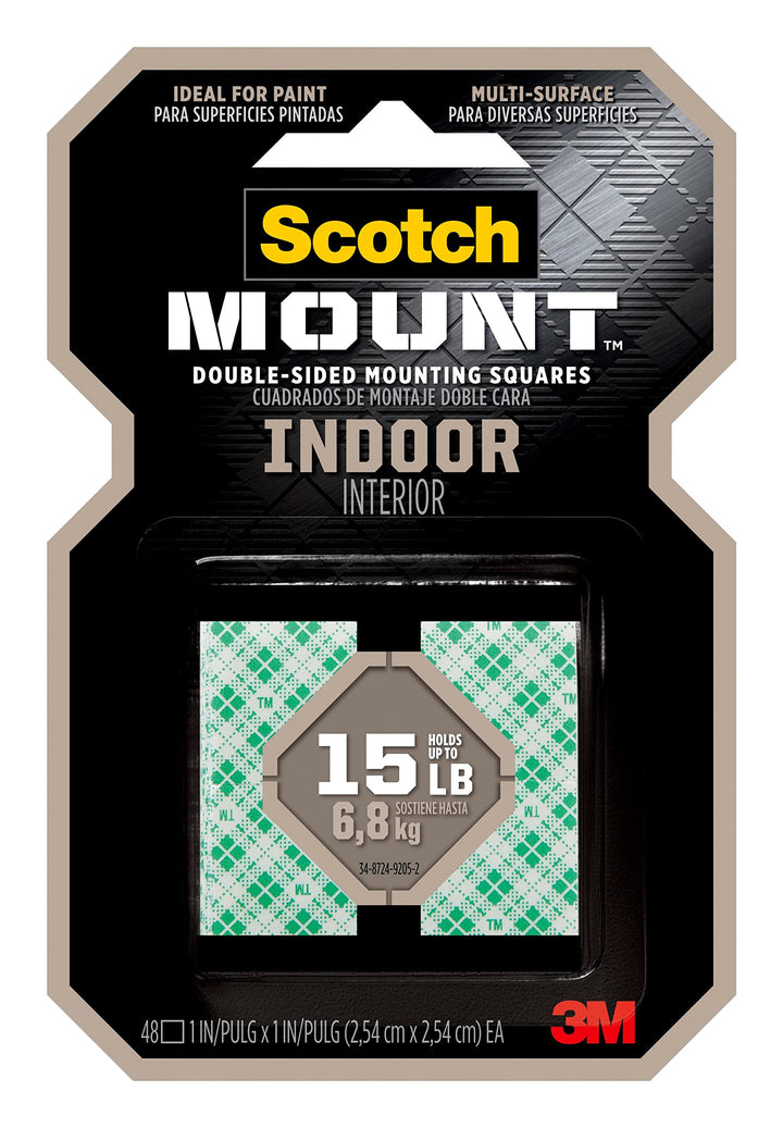 Indoor Double-Sided Mounting Squares 111H-SQ-48, 1 in x 1 in 48/pk