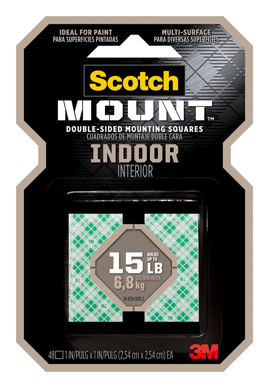 Indoor Double-Sided Mounting Squares 111H-SQ-48, 1 in x 1 in 48/pk