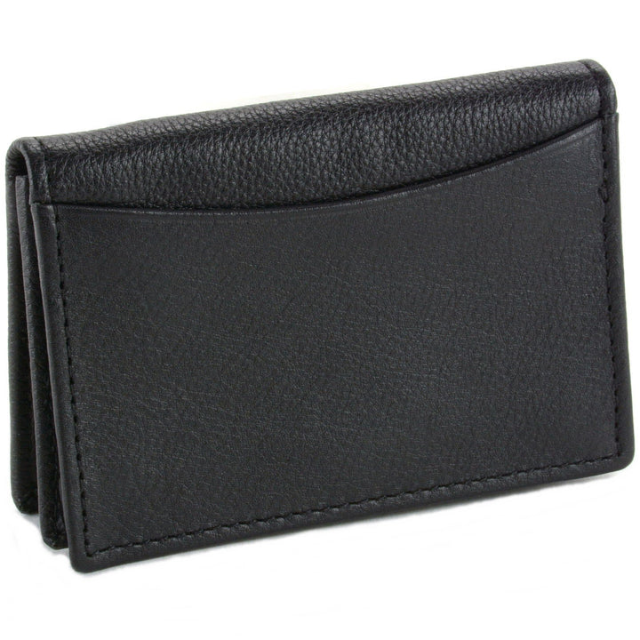 Classic Leather Business Card Wallet with ID Window - Expandable pocket - Thin Slim Billfold Credit Card Case