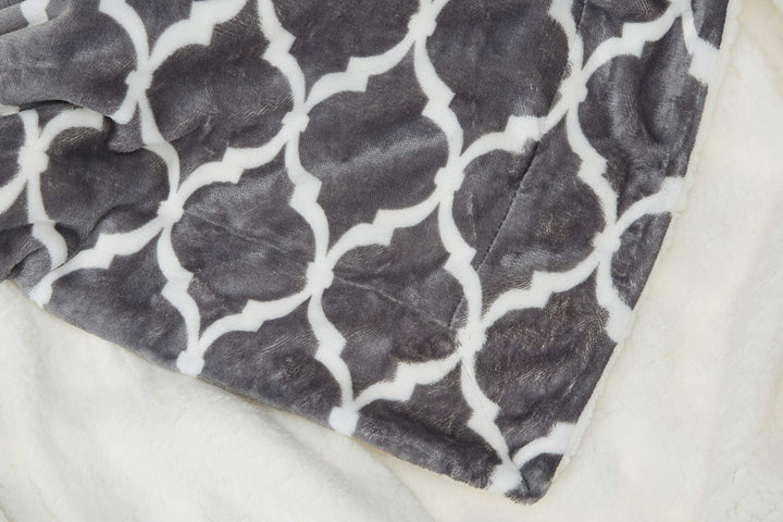 Ultra Soft and Cozy Sherpa Reversible Throw Blankets for Couch and Bed, Plush Fleece Cozy Cover with Fuzzy Faux Fur, 50 x 60 in, Grey Ogee