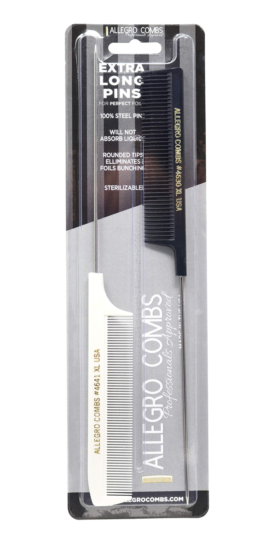 XL Pintail Rat Tail Combs Parting Combs Metal Tail Foiling Combs Pin Combs 2 Pc. (BLACK & WHITE)