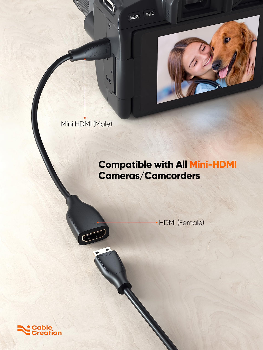 CableCreation Mini HDMI to HDMI Cable, 0.5ft Mini-HDMI 