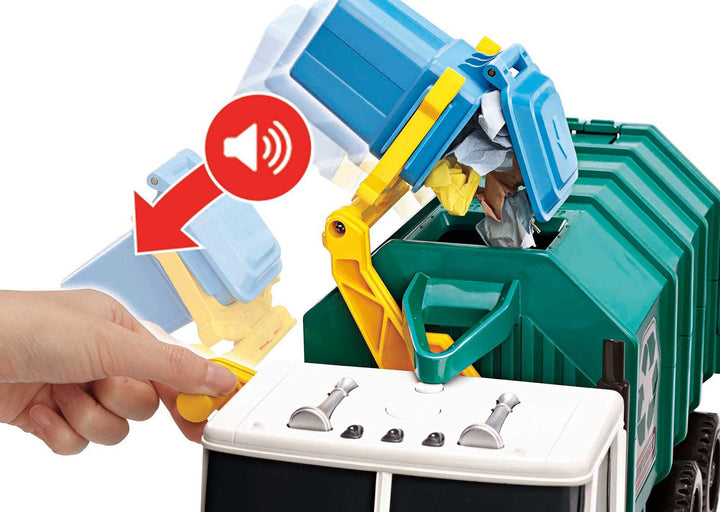 Cars, Large-Scale, 15-in Toy Recycling Truck with Garbage Bin, Lights and Sounds