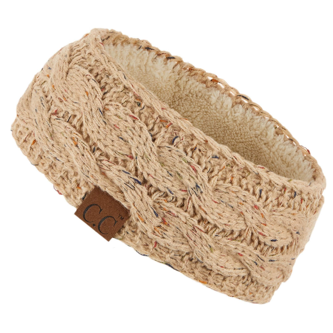 Winter Fuzzy Fleece Lined Thick Knitted Headband Headwrap Earwarmer (HW-33) (Latte-Confetti)