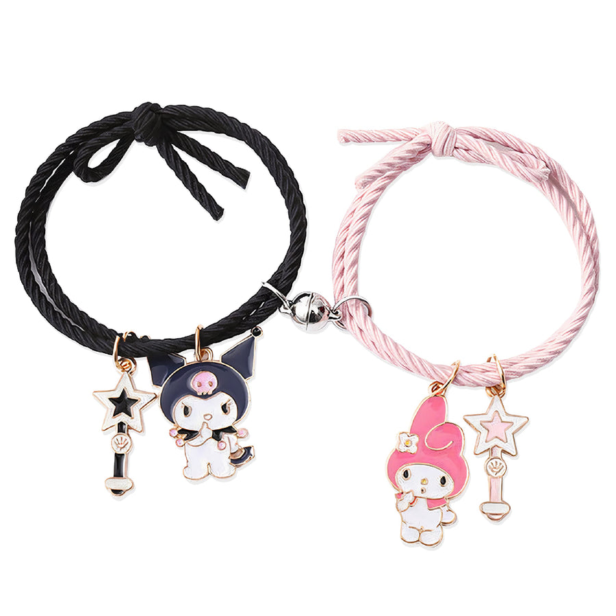 Bestie Couples Bracelets Mutual Attraction Relationship Matching Friendship His Hers Rope Bracelet Bff Best Friend Gift (Black Pink)