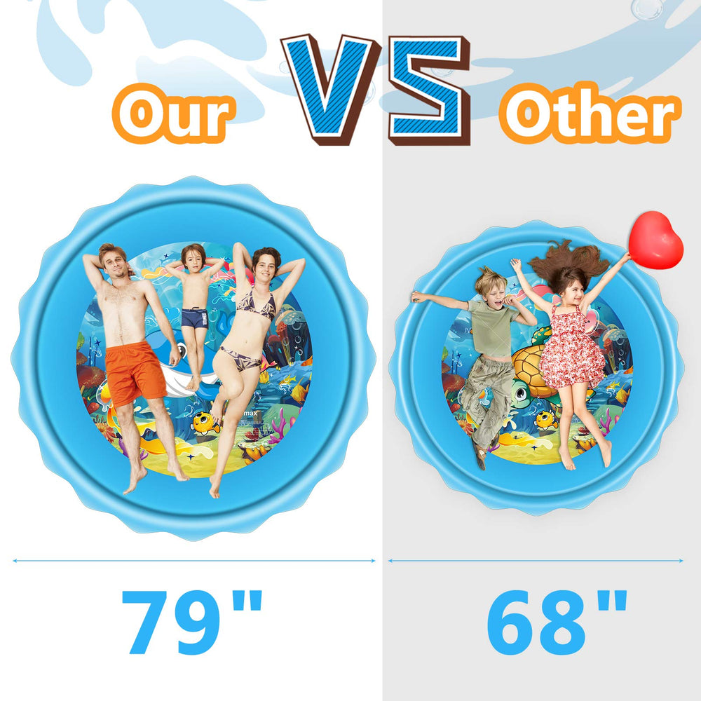 Upgraded 79 Splash Pad, Sprinkler & Splash Play Mat, Inflatable Summer Outdoor Sprinkler Pad Water Toys Fun for Children, Infants, Toddlers, Boys, Girls and Kids