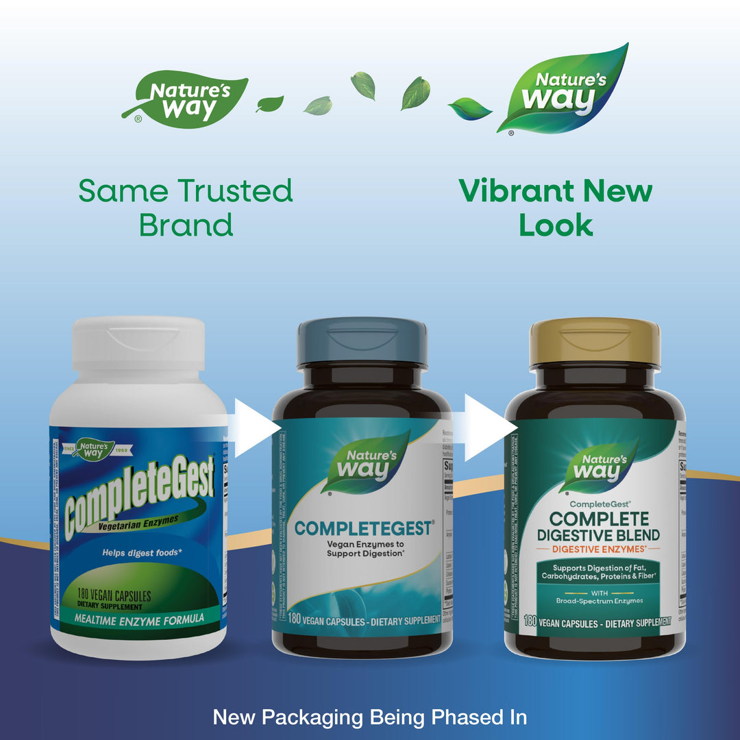 Nature&#39;s Way CompleteGest, Complete Digestive Blend, Vegan Enzymes, Supports Digestion of Fat, Carbohydrates, Proteins &amp; Fiber*, 180 Capsules (Packaging May Vary)