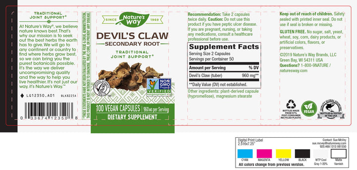 Nature&#39;s Way, Devil&#39;s Claw, Secondary Root, 480 mg, 100 Vegetarian Capsules