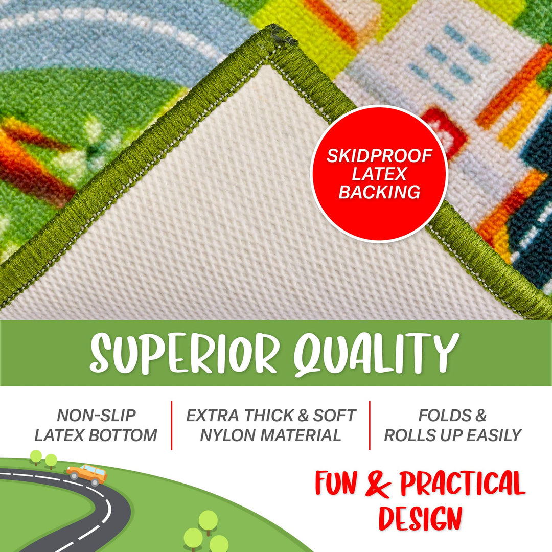 Kids Car Rug Play Mat - Vibrant Kids Carpet for Toy Cars, Road Rug Adventures in Toddler Room - Durable, Non-Slip &amp; Easy Clean