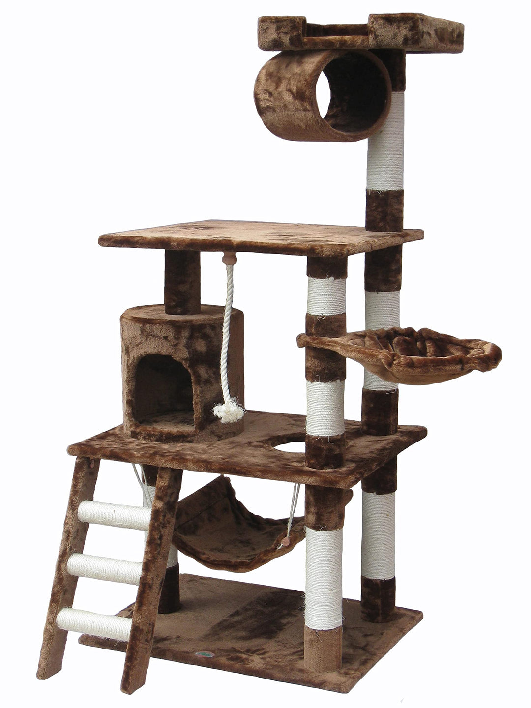 - 62 Tall Cat Tree - Cat Tower with Scratching Post - Cat Tower for Indoor Cats - Multi-Level Condo, Hammock, Basket Bed - Brown