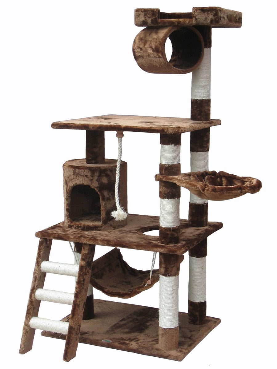 - 62 Tall Cat Tree - Cat Tower with Scratching Post - Cat Tower for Indoor Cats - Multi-Level Condo, Hammock, Basket Bed - Brown