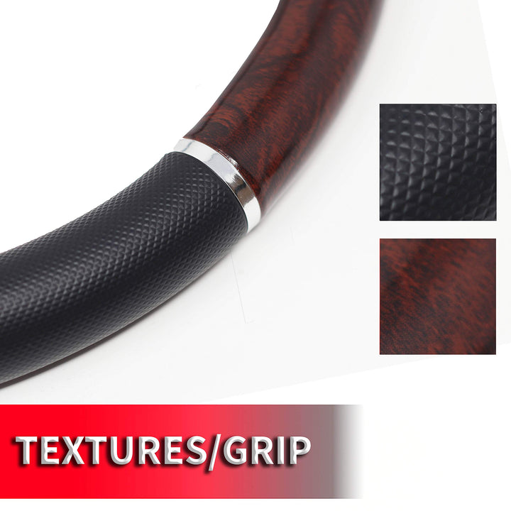 35710P Black Steering Wheel Cover with Woodgrain Design and Chrome Trim