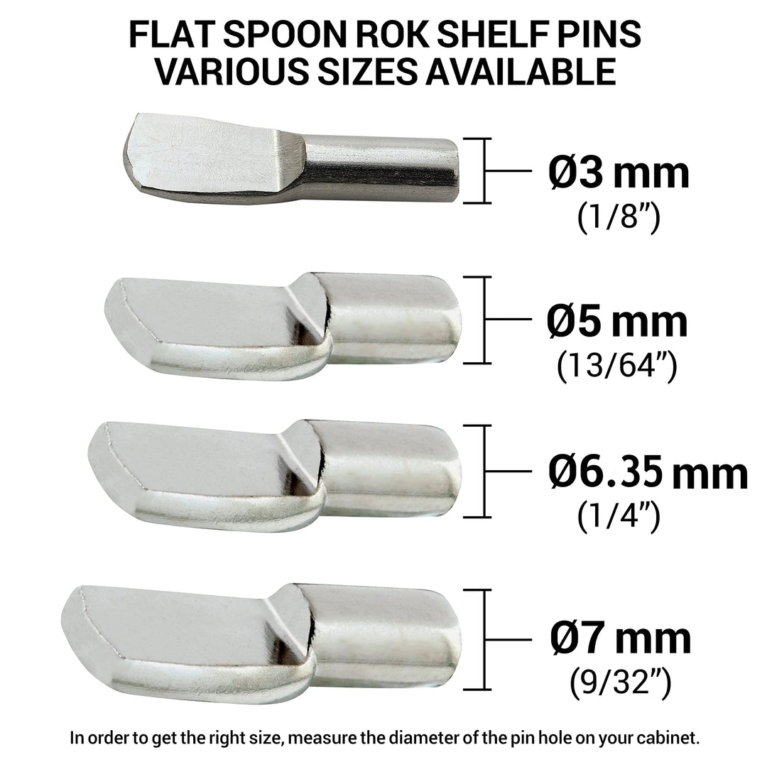 100 Pack Rok Hardware Heavy Duty 1/4 inch (6.35mm) Shelf Pin Spoon Shaped Cabinet Support Pegs Holder, Metal, Nickel Finish - ROKSP14N