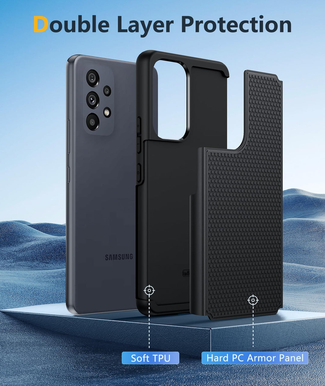 for Samsung Galaxy A53 5G (Galaxy A53 5G UW) Case: Dual Layer Protective Heavy Duty Cell Phone Cover Shockproof Rugged with Non Slip Textured Back - Military Protection - 6.5inch (Matte Black)