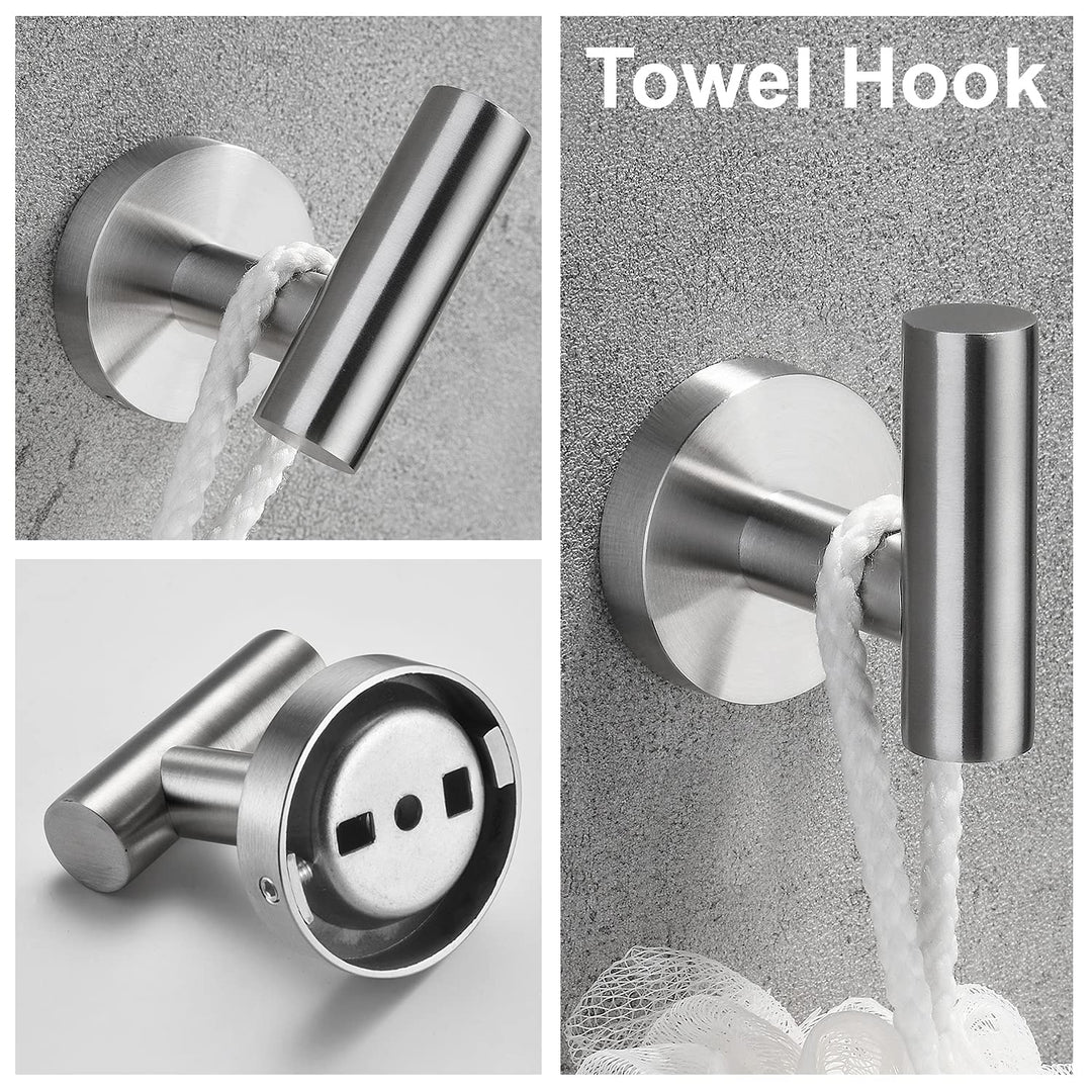 3-Pieces Set Brushed Nickel Bathroom Hardware SUS304 Stainless Steel Round Wall Mounted - Includes 12 Hand Towel Bar, Toilet Paper Holder, Robe Towel Hooks,Bathroom Accessories Kit