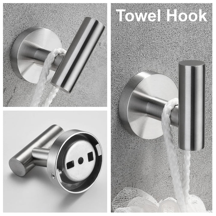 3-Pieces Set Brushed Nickel Bathroom Hardware SUS304 Stainless Steel Round Wall Mounted - Includes 12 Hand Towel Bar, Toilet Paper Holder, Robe Towel Hooks,Bathroom Accessories Kit