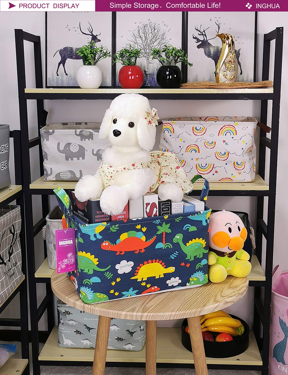 Rectangular Storage Basket Fabric Organizer Bin for Toys,Books,Clothes,Gifts,Pets-Perfect for Home,Office,Nursery,Dorm,Shelf(Rec Forest Dinosaurs)