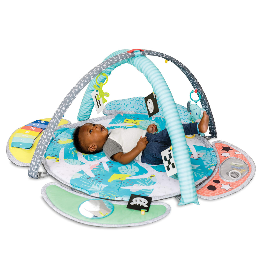 Infantino 5-in-1 Epic Developmental Learning Gym - 3 Play Modes, 5 Must-Have Baby Basics, Prop-Up Bolster, On-The-Go Activities, High Contrast Flashcards, Adjustable/Removable Arches, 32 Giant Mat