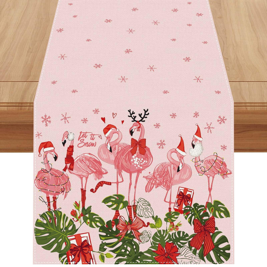 Jiudungs Linen Pink Hawaiian Tropical Flamingo Christma