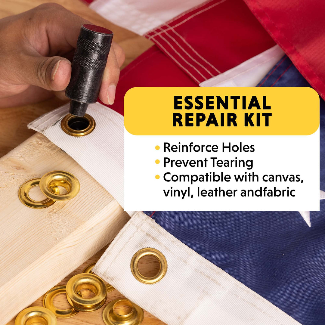 3/8-1/2 Grommet Kit - Rustproof Solid Brass Grommets for Tarp Repair, Reinforcing Canvases, and Fabric Rings